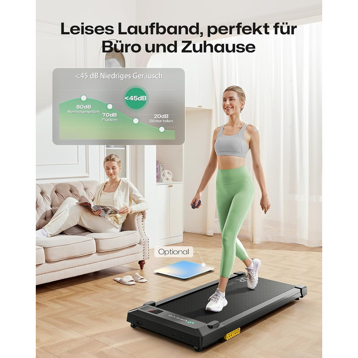 UREVO Smart Walking Pad: компактний біговий килимок під стіл з двома амортизаторами, додаток для фітнесу з відстеженням та режимом MIIT, керування пультом або додатком, чорний