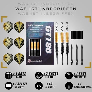 Дарти WIN.MAX Tungsten 90% (3 шт) 18г, професійні вольфрамові дротики золотого кольору