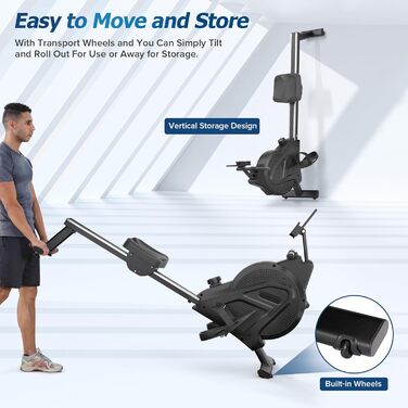 YOLEO Веслувальний тренажер магнітний, тихий для дому, 15 рівнів опору, LCD-дисплей, чорний та білий