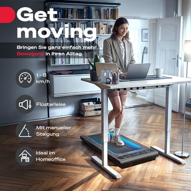 Біговий тренажер Sportstech для дому, Walking Pad, швидкість 1-8 км/год, тренажер під стіл, кут нахилу 11,5%, тихий, з підключенням до додатку, вантажопідйомність 120 кг, компактний, LCD дисплей, для дому, офісу, sWalk GWD