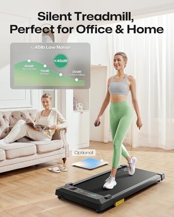 UREVO Smart Walking Pad - компактний біговий килимок під стіл з двома амортизаторами, додаток для фітнесу з відстеженням та режимом MIIT, керування пультом або додатком для дому/офісу, матовий чорний