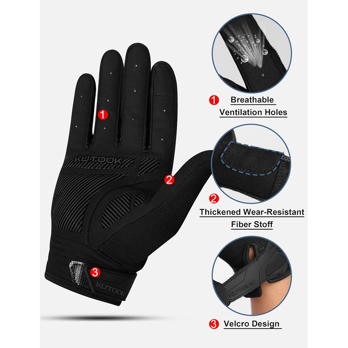 Велосипедні рукавички KUTOOK MTB для чоловіків та жінок, з підкладкою на долоні 5 мм, захист TPR SCR, сенсорний екран, дихаючі, зелені (XL, чорні)
