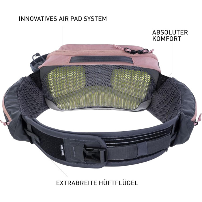 Поясна сумка EVOC HIP PACK PRO 3л з гідрацією 1,5л, система вентиляції, регульований ремінь, рожево-сіра
