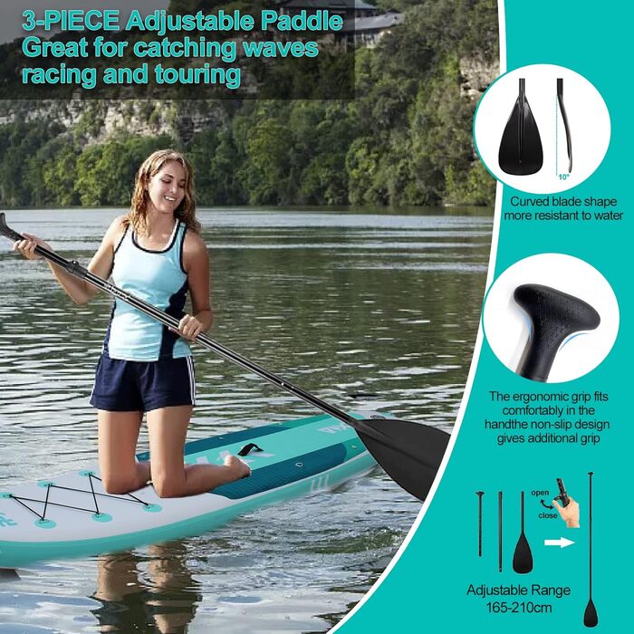 Надувний SUP Board (Stand Up Paddle Board) для дітей та дорослих, 320/335x84x15 см, до 200 кг, комплект з аксесуарами, м'ятний колір