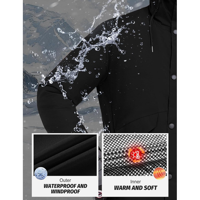 Зимова куртка для чоловіків, водонепроникна, для катання на лижах та сноуборді, тепла, з капюшоном та компасом (Синій, M), Чорний L