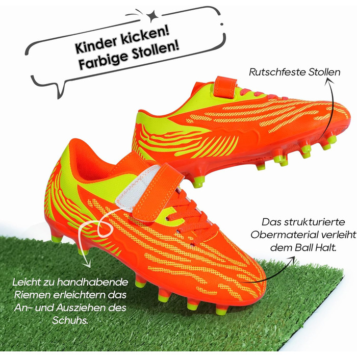 Дитячі футбольні бутси JABASIC для твердого поля, шипові, для хлопчиків та дівчаток, 30 EU, помаранчево-лаймовий колір