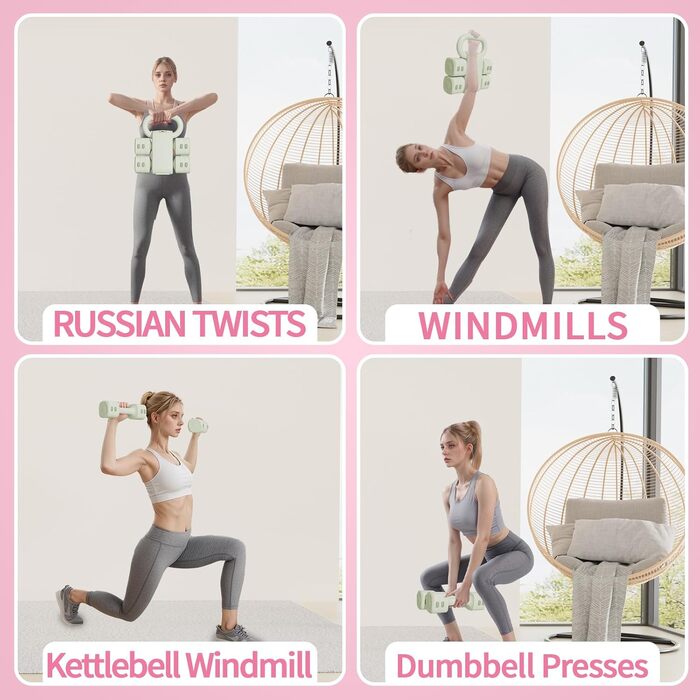 Регульований набір гантелей з кулькою, 4 в 1 (2,5 кг, 3,5 кг, 4,5 кг, 5,5 кг) для жінок, набір гантелей 2 шт. для домашнього спортзалу, фітнес, тренування, зелений