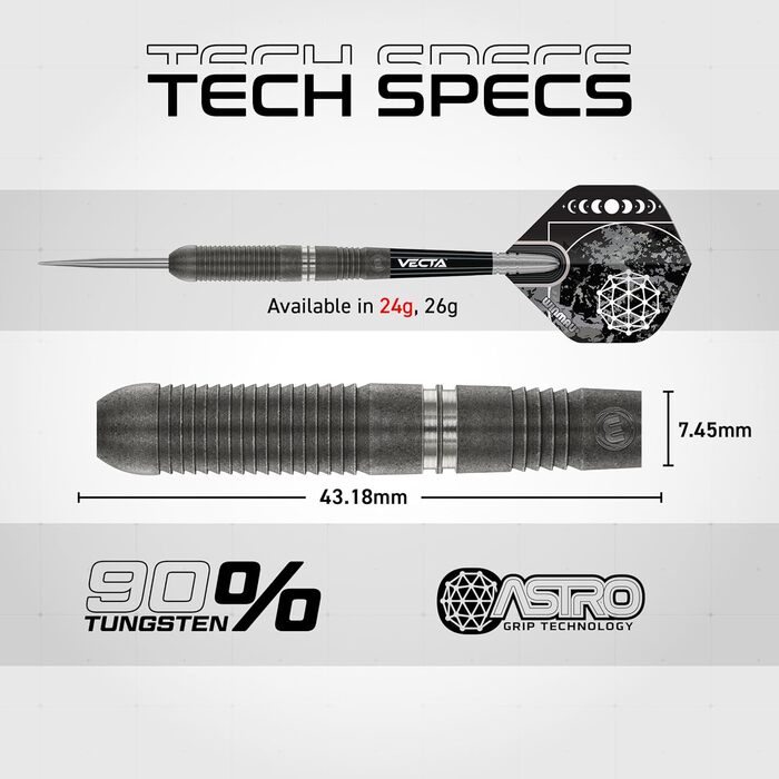 Дартс WINMAU Callisto 90% вольфрам, професійний набір з сталевим наконечником, 3 комплектації, ваги 22-26 г, з крилами та держателями