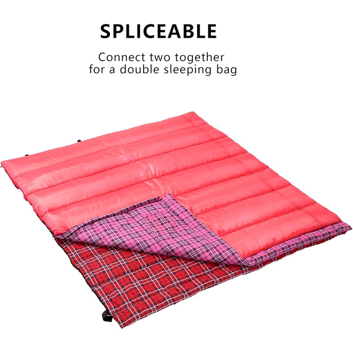 Спальний мішок BISINNA XL з фланелі з бавовни для кемпінгу, 2-3 сезони, дорослий, для походів та кемпінгу, внутрішнє та зовнішнє використання, з компресійним мішком (Рожевий, 1.5 кг)