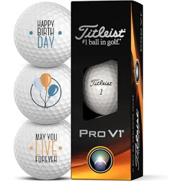 Гольф-м'ячі Titleist Pro V1 3 шт з написом Happy Birthday – подарунок для гольфіста