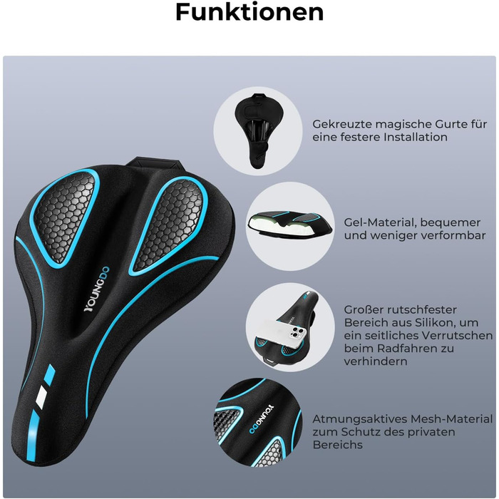 Накидка на велосипедне сідло YOUNGDO, ергономічна гелева накладка, м'яка та комфортна з захистом від дощу, для жінок та чоловіків (блакитна, вузька)