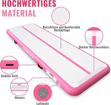 Надувна гімнастична матка RISINGUKST Air Matte Track - 300x100x10 см, 10 см заввишки, з повітряним насосом, зелено-біла (рожева)