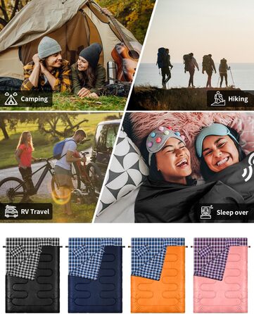 Сплячий мішок Outdoor Sportneer для 2 осіб: двомісний спальний мішок для кемпінгу, 3 сезони, 220x150 см, 2.75 кг, з 2 подушками, для дорослих, чорний (без фланелевої підкладки)