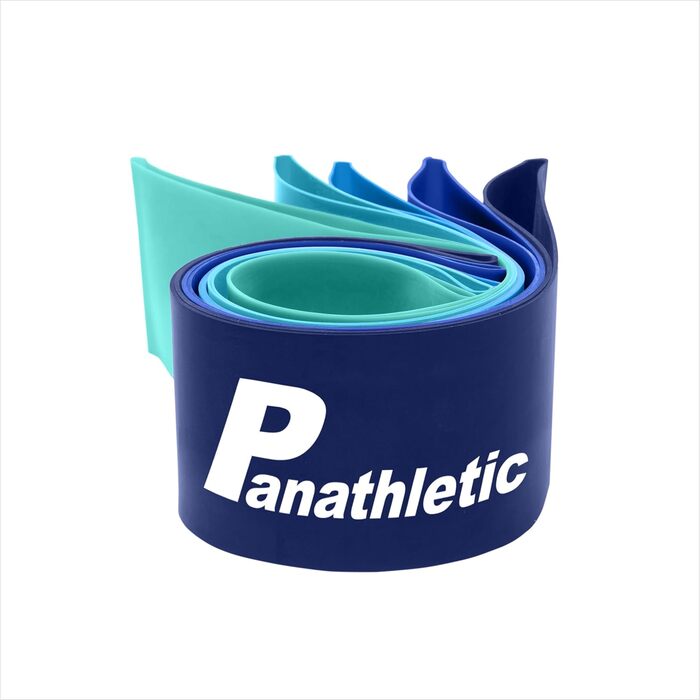 Набір фітнес-гумок Panathletic, 5 шт. – різні рівні опору, інструкція, eBook, сумка – 5 фітнес-гумок, гімнастичний бандаж, еластична стрічка чорного, червоного, жовтого, синього, зеленого кольорів (синій)