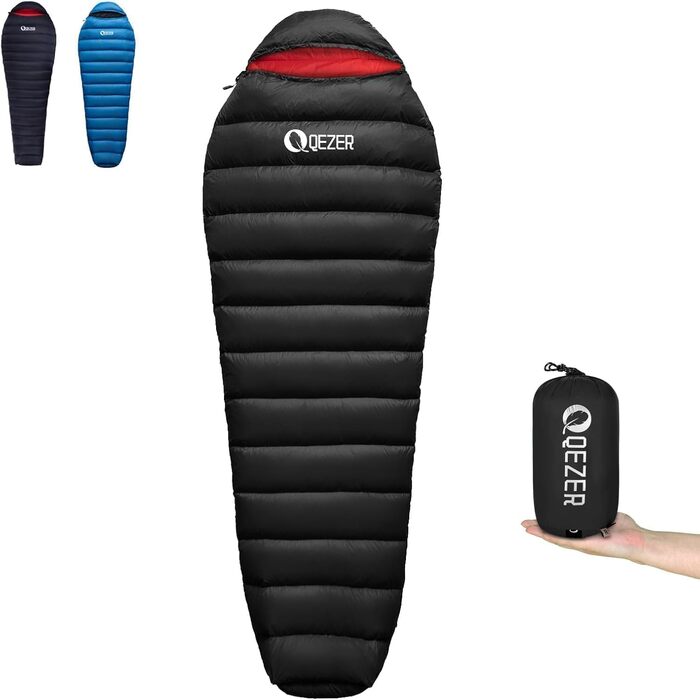 Спальний мішок для дорослих та дітей, зимовий, легкий, Outdoor 8°C ~ -30°C, для кемпінгу та альпінізму, 650 FP гусячий пух, 500г, чорний