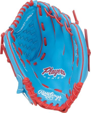 Рукавиця бейсбольна Rawlings Spieler Serie T-Ball / Юніорська (22.9-29.2 см), права рука, Columbia Blue/Scarlet, 10.5