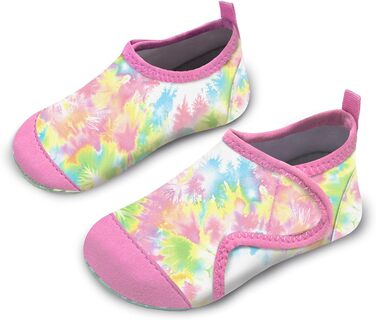 Дитячі шльопанці для басейну WateLves: аквашузи для хлопчиків та дівчаток, швидко сохнуть, підошва не слизька (30/31 EU, Рожевий Tiedye)