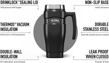 Термос König Travel Mug з нержавіючої сталі - Матовий чорний (470 мл) (Gun Metal)