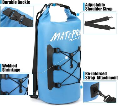 Водонепроникний мішок MATEPROX Dry Bag 5L/10L/20L з ролверхуванням - міцний та довговічний. Ідеально для плавання, катання на човні, рафтингу та кемпінгу. Кольори: блакитний 20L