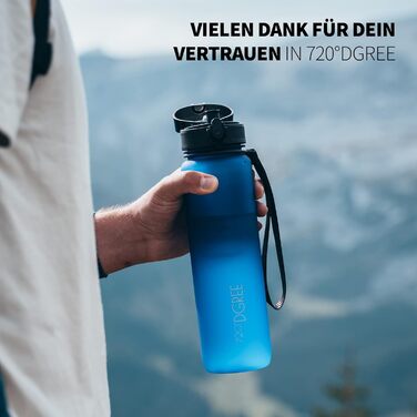 Бутилка для води 720°DGREE uberBottle 650 мл SoftTouch з фруктовим контейнером, тритановий, BPA-free, для дітей, школи, спорту, фітнесу, синя, ударостійка, не протікає