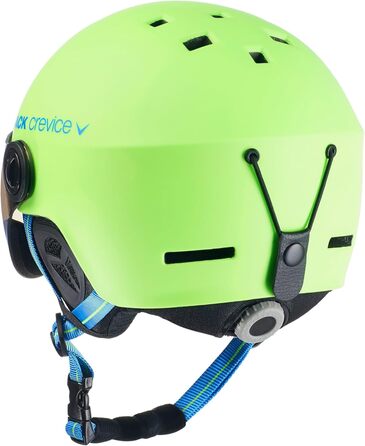 Шолом гірськолижний BLACK CREVICE Gstaad з візором (стиль пілота) | Полікарбонат, дихаючий, регульований 51-53 см | Lime-Blau/Blau