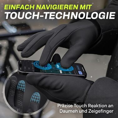 Велосипедні рукавички MACCIAVELLI® для чоловіків та жінок - зимові, 2-в-1 комплект з підкладками, сенсорні, для їзди на велосипеді/MTB/бігу, чорні, розмір L