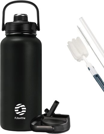 Термос-бутилка Fjbottle з нержавіючої сталі зі соломинкою, 950/1200 мл, 2 кришки, BPA-free, герметична спортивна пляшка для води, для газованих напоїв, школи, фітнесу, велосипеда