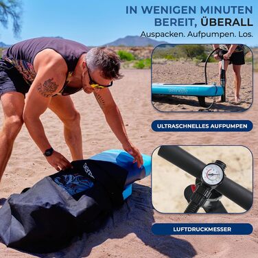 SUP дошка SereneLife надувна з вікном та тримачем для GoPro, 305 x 81 см. Комплект для Stand Up Paddling. Стабільна, нековзка, для підлітків та дорослих
