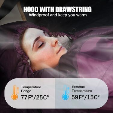 Спальний мішок REDCAMP XL з бавовни, теплий, знімний капюшон, фланелевий, компактний, 3-4 сезони, для дорослих та дітей, для відпочинку на природі, зимовий, риболовля, кемпінг, блакитний, 2lbs наповнювач (Lila з 1.5lbs наповнювачем)