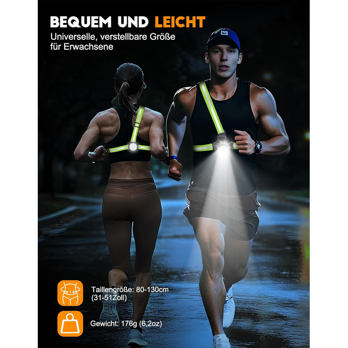 ISEYOU Фронтальний ліхтар для бігу з регулюванням на 45°, 500 люмен, 2 кольори, USB-C, IPX4, для бігу, кемпінгу, велоспорту