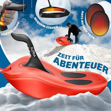 Слалом KESSER® Bob Alpina з LED-підсвіткою та тросом. Дитячий гірський санки, пластиковий санки для дітей та дорослих. Червоний.