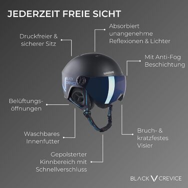 Лижний шолом Black Crevice Sölden з візором, у стилі пілота, для чоловіків і жінок, унісекс, для сноуборду, дихаючий, регульований розмір S (51-54 см), білий карбон матовий/чорний