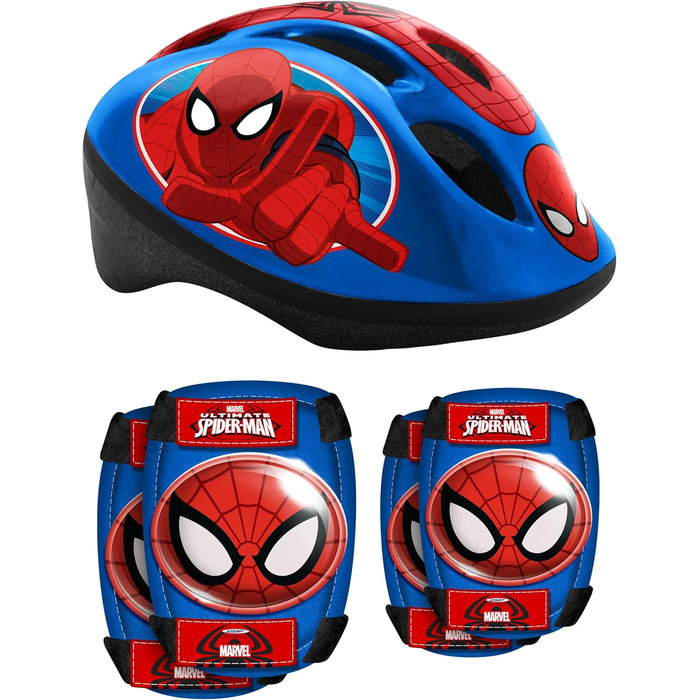 Дитячий шолом із регульованою талією, наколінники та налокітники Spiderman, синій