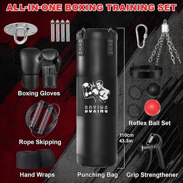 Боксерський мішок Qoosea для дорослих, 4 фути, 17oz, з рукавичками та підвісом, для кікбоксингу, карате, MMA, тренувань