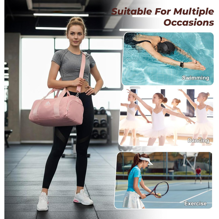 Спортивна сумка Flintronic для дівчаток та жінок, маленька сумка для плавання та фітнесу з відділенням для взуття та вологостійким відсіком (Рожева, 44 x 20 x 20 см)
