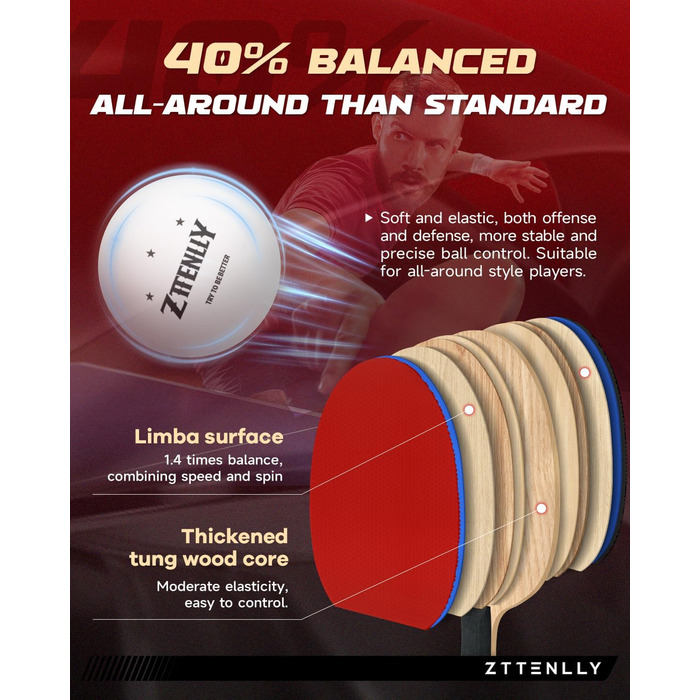 Набір ракетки для настільного тенісу, карбонова технологія, 7 шарів, для професіоналів, швидкість/контроль/баланс, гума 2 мм, чохол