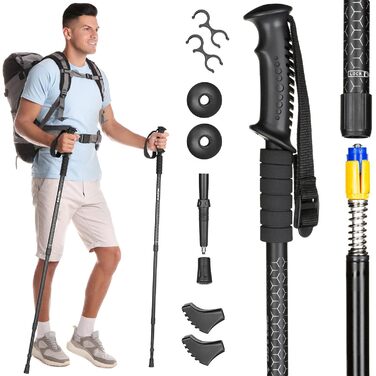 Ультралегкі трекінгові палиці для скандинавської ходьби з гумовими наконечниками, односекційні, 110 або 115 см, для жінок та чоловіків (чорний/сріблястий)
