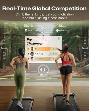 Бігова доріжка UREVO Smart Walking Pad під стіл з амортизацією та додатком: для дому, офісу, чорний 38x90 см