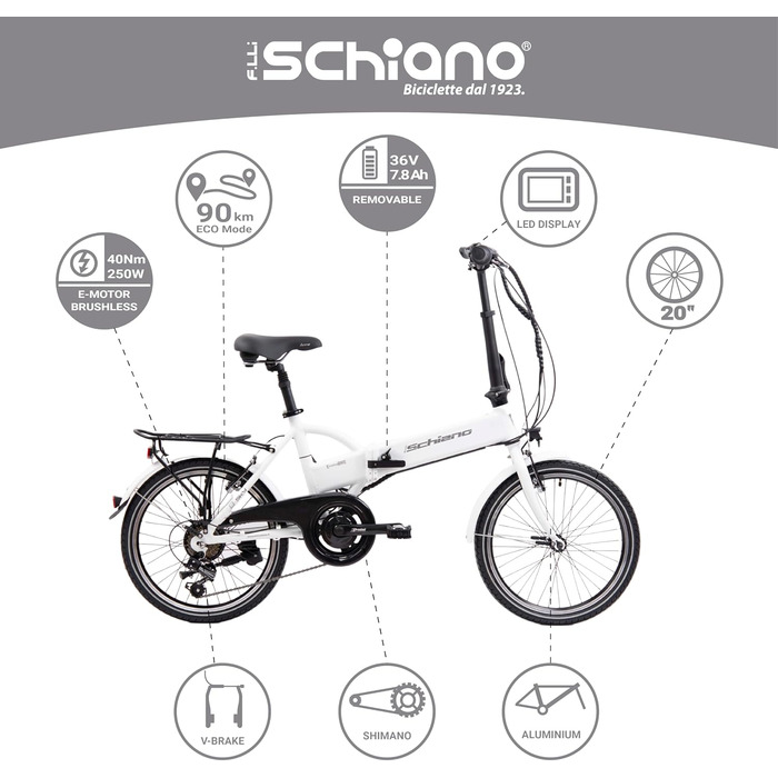 Електровелосипед F.lli Schiano E-Sky 20 дюймів, складаний, 250W, унісекс, для дорослих