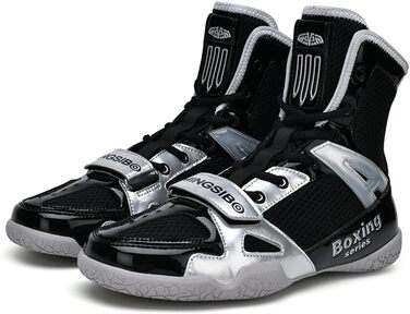 Чоловічі боксерські туфлі для боротьби, фітнесу та тренувань. Білі (33 EU, Чорний сріблястий)
