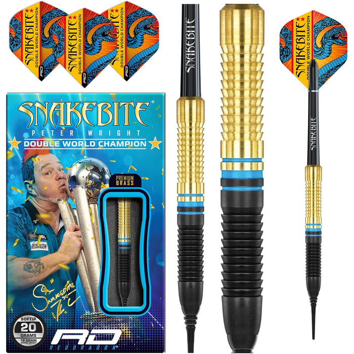 Дротики RED DRAGON Peter Wright Snakebite Brass Softip 20 г, набір для дартсу