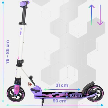 Самокат міський Bergen City Scooter Sonic - алюмінієвий, колеса PU 145мм, амортизатор, гальмо заднє, регульована висота (5+ років), легкий, білий/чорний/рожевий/фіолетовий