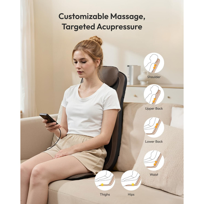 Масажний накид на сидіння з підігрівом та 3D масажем, Shiatsu масажер для спини, Romm V-WMB01