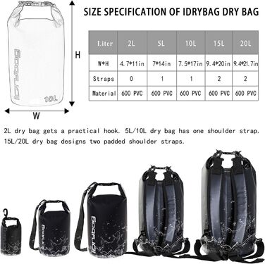 Водонепроникний мішок IDRYBAG 20L: для каякінгу, сплавів, відпочинку на пляжі та подорожей