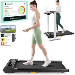 Біговий доріжки з APP, Smart Walking Pad з подвійною амортизацією, ультратонкий біговий стіл з великою зоною бігу для дому/офісу, max 120 кг з пультом дистанційного керування та LED-дисплеєм [SpaceWalk Lite] (Чорний з APP)