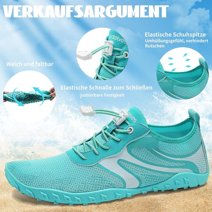 Водні черевики для плавання та відпочинку на пляжі WateLves - чоловічі та жіночі, швидко сохнуть, розмір 36-48 EU, зелені