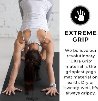 Килимок для йоги Plyopic Ultra-Grip Pro – нековзкий, комфортний, стійкий до поту, з розміткою. Підходить для йоги, джоги, пілатесу, бікрам-йоги та хот-йоги. Чорний колір (Midline)