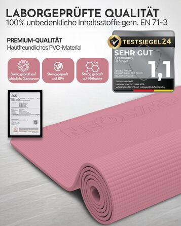 Килимок для йоги Neolymp протиковзкий та захищає суглоби – 183x61 см – PVC – для йоги, пілатесу – з E-Book та відео-управами (Рожевий)