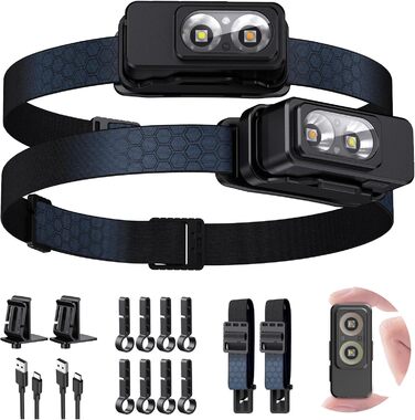 LED налобний ліхтар Sidark з акумулятором, 2 шт. - 8 режимів, сенсор, водонепроникність IPX7, магнітний, для кемпінгу та активного відпочинку