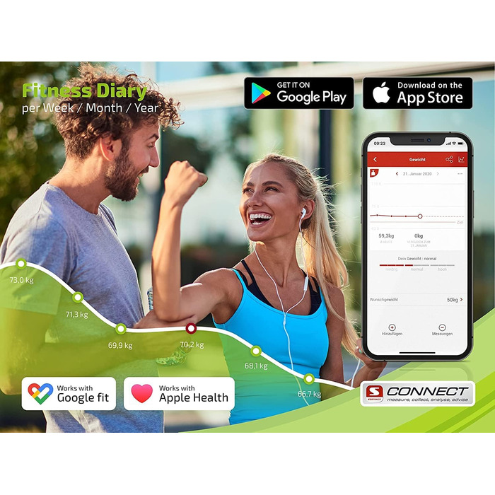 Цифрова вага Soehnle Style Sense Connect 100 з Bluetooth, LCD-дисплеєм, підключенням до додатку, максимальна вага 180 кг